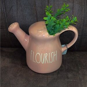 Rae Dunn Pink Watering Can with Flourish Text
